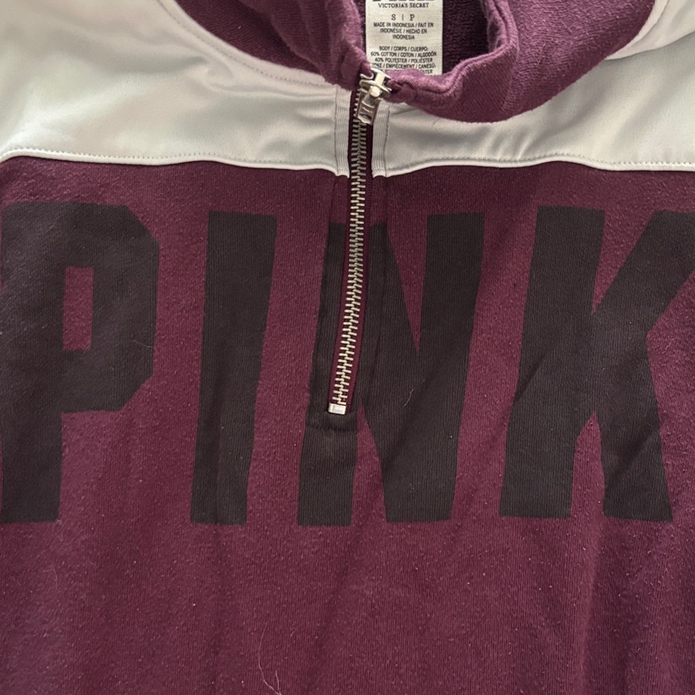 PINK Victoria's Secret Burgundy and White Quarter-Zip Pullover - Picture 4 of 15